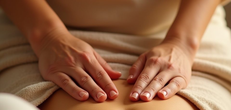 Praticien réalisant un massage du ventre chi nei tsang